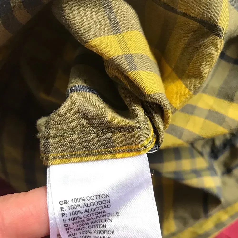 North Face Button Down Plaid Yellow Cotton Long Sleeve Shirt Men's Size Large